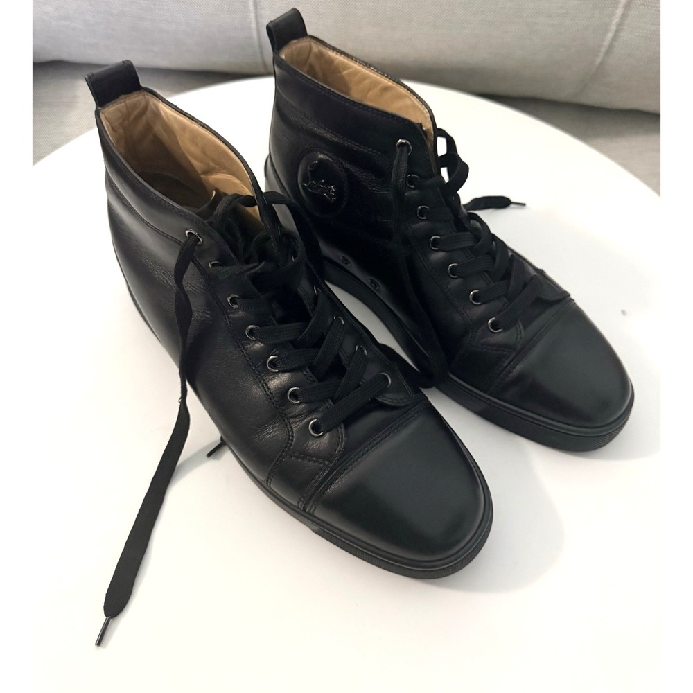 🔥 Christian Louboutin Men's Black Leather Louis High-Top Sneakers – Size US 10 - Picture 2 of 12